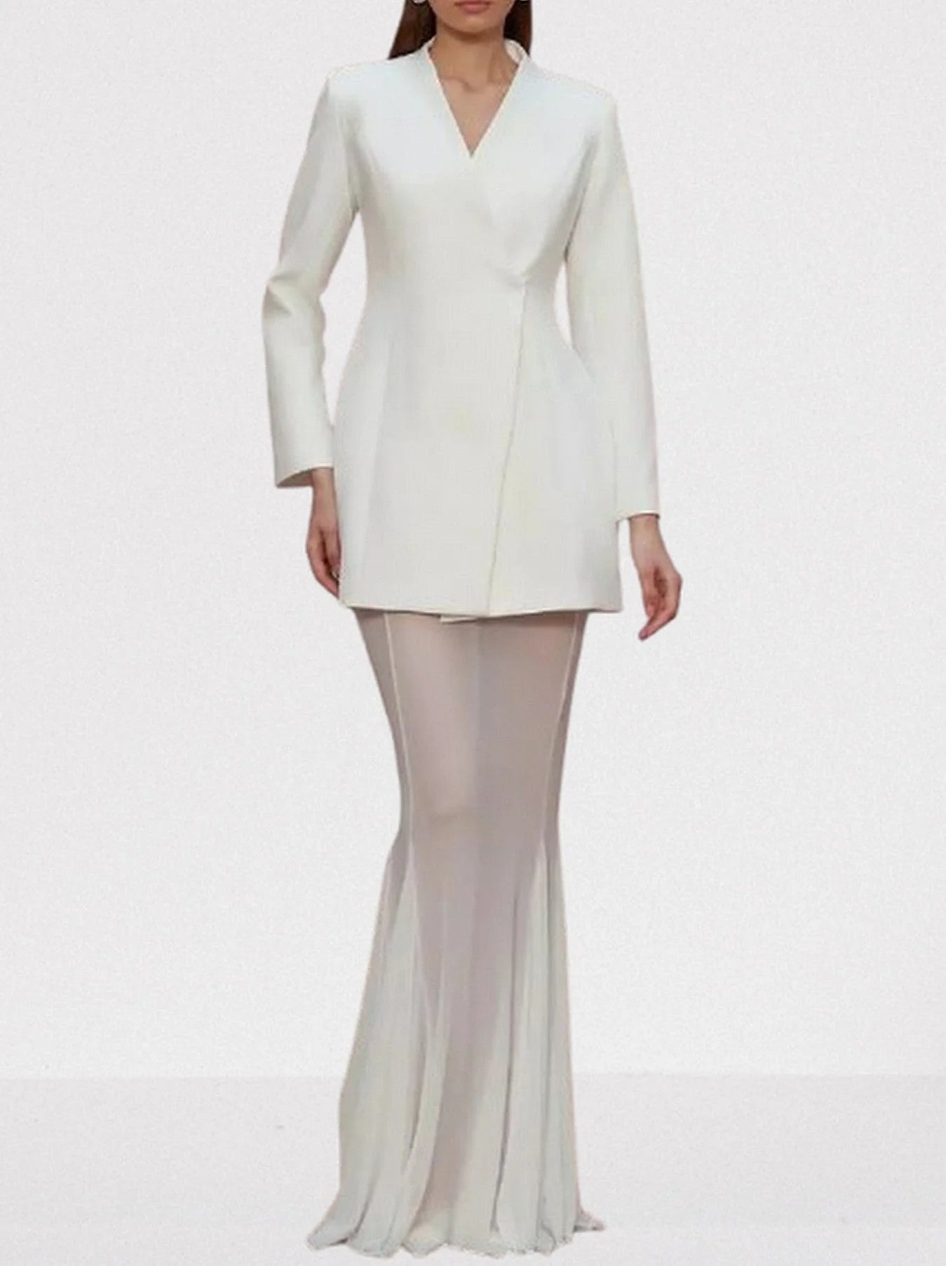 Boxy Blazer and Long Sheer Skirt Set - Suits & Sets