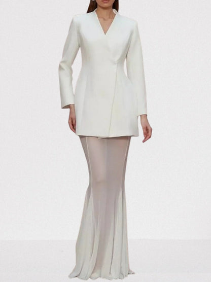 Boxy Blazer and Long Sheer Skirt Set - Suits & Sets