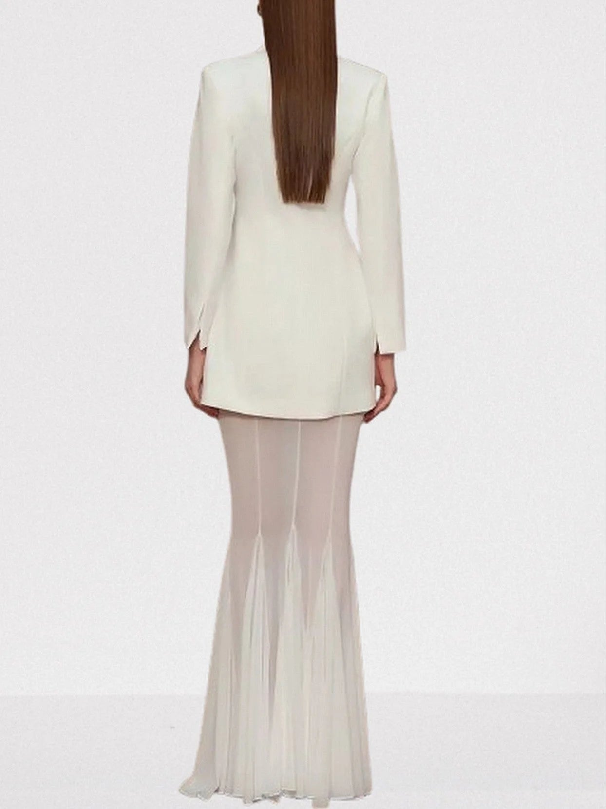Boxy Blazer and Long Sheer Skirt Set - Suits & Sets