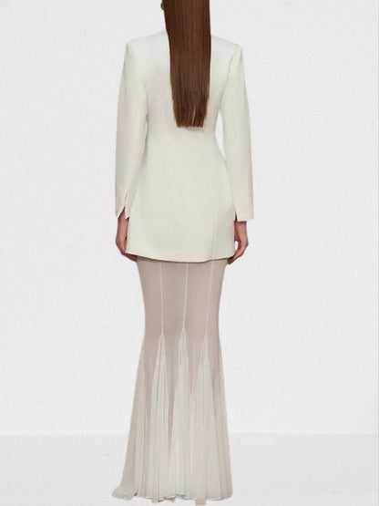 Boxy Blazer and Long Sheer Skirt Set - Suits & Sets