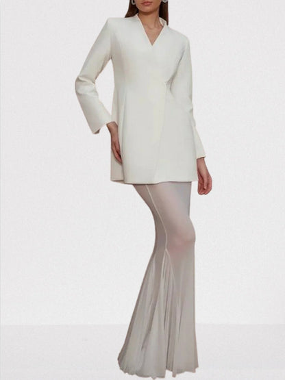 Boxy Blazer and Long Sheer Skirt Set - Suits & Sets