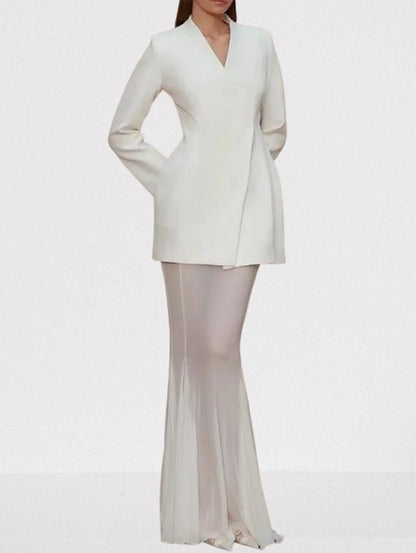 Boxy Blazer and Long Sheer Skirt Set - Suits & Sets