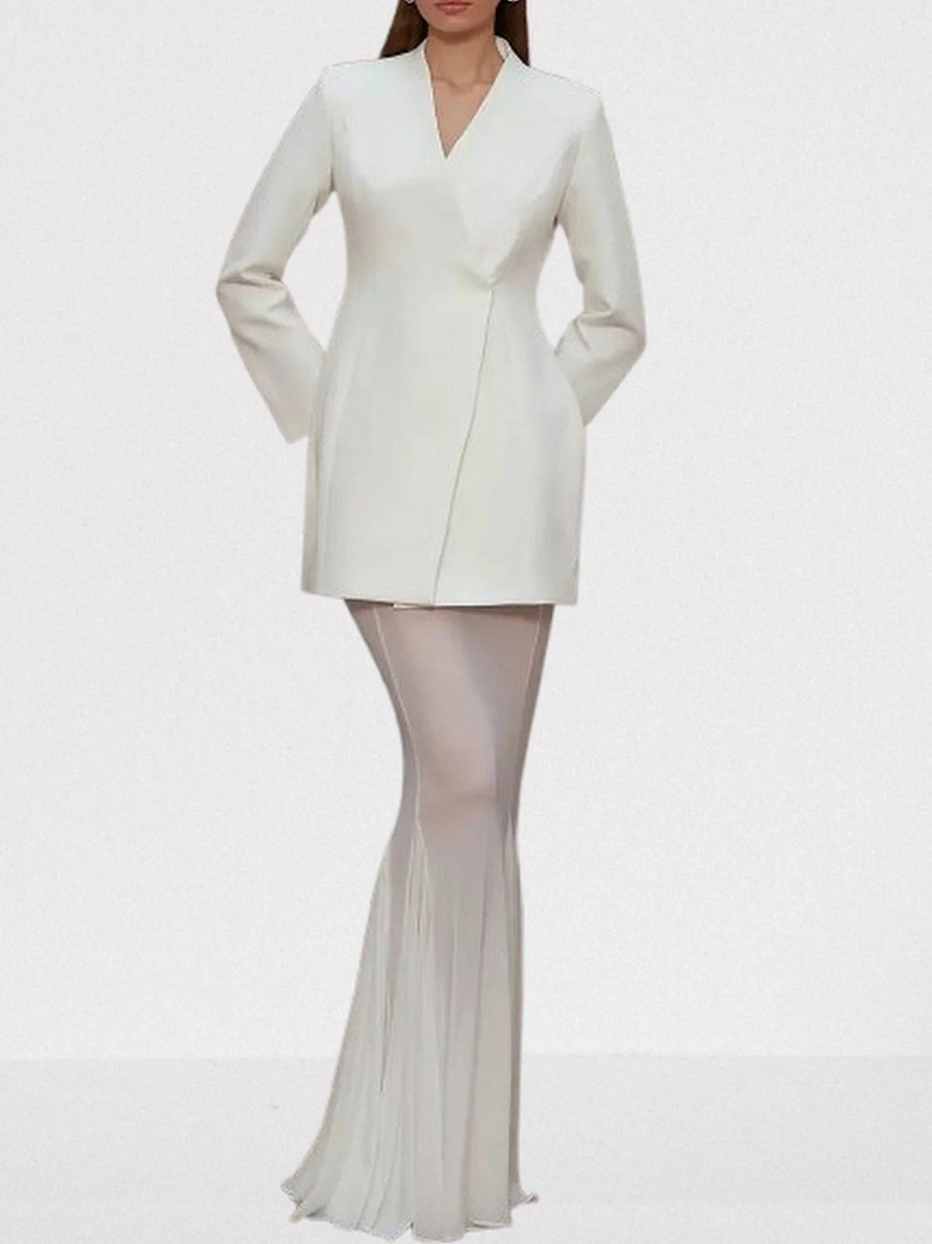 Boxy Blazer and Long Sheer Skirt Set - Suits & Sets