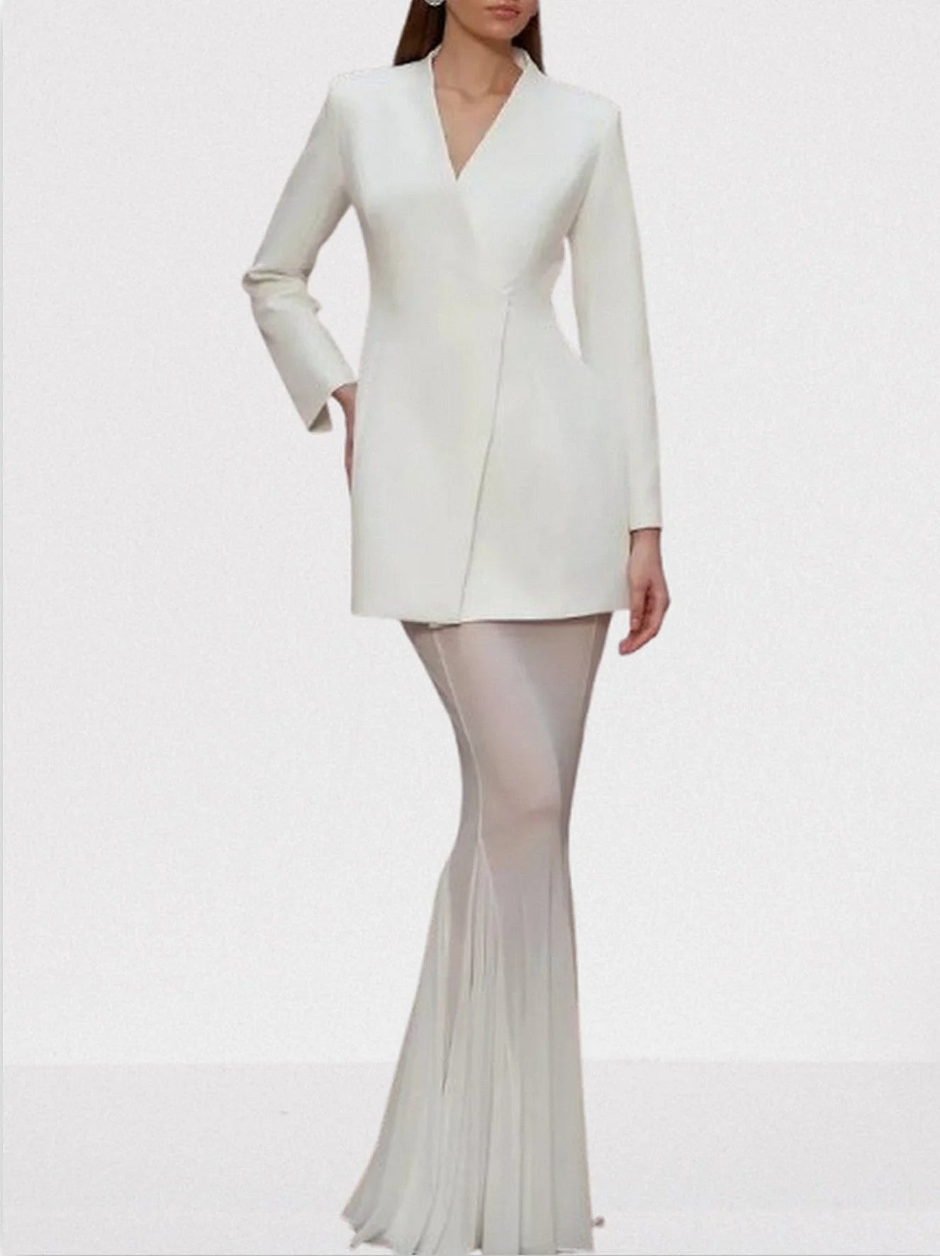 Boxy Blazer and Long Sheer Skirt Set - Suits & Sets