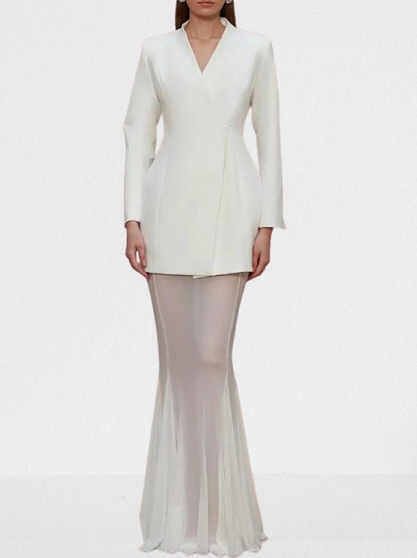 Boxy Blazer and Long Sheer Skirt Set - Suits & Sets