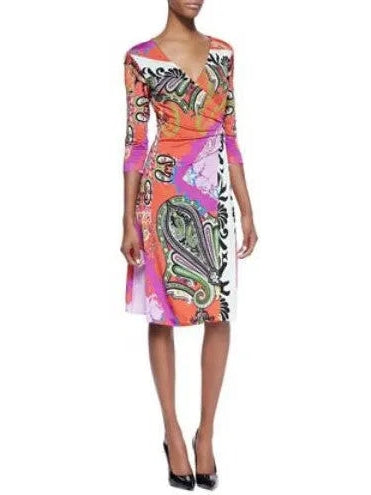 Bright Multicolored Printed Jersey Silk Wrap Dress - Branna Couture