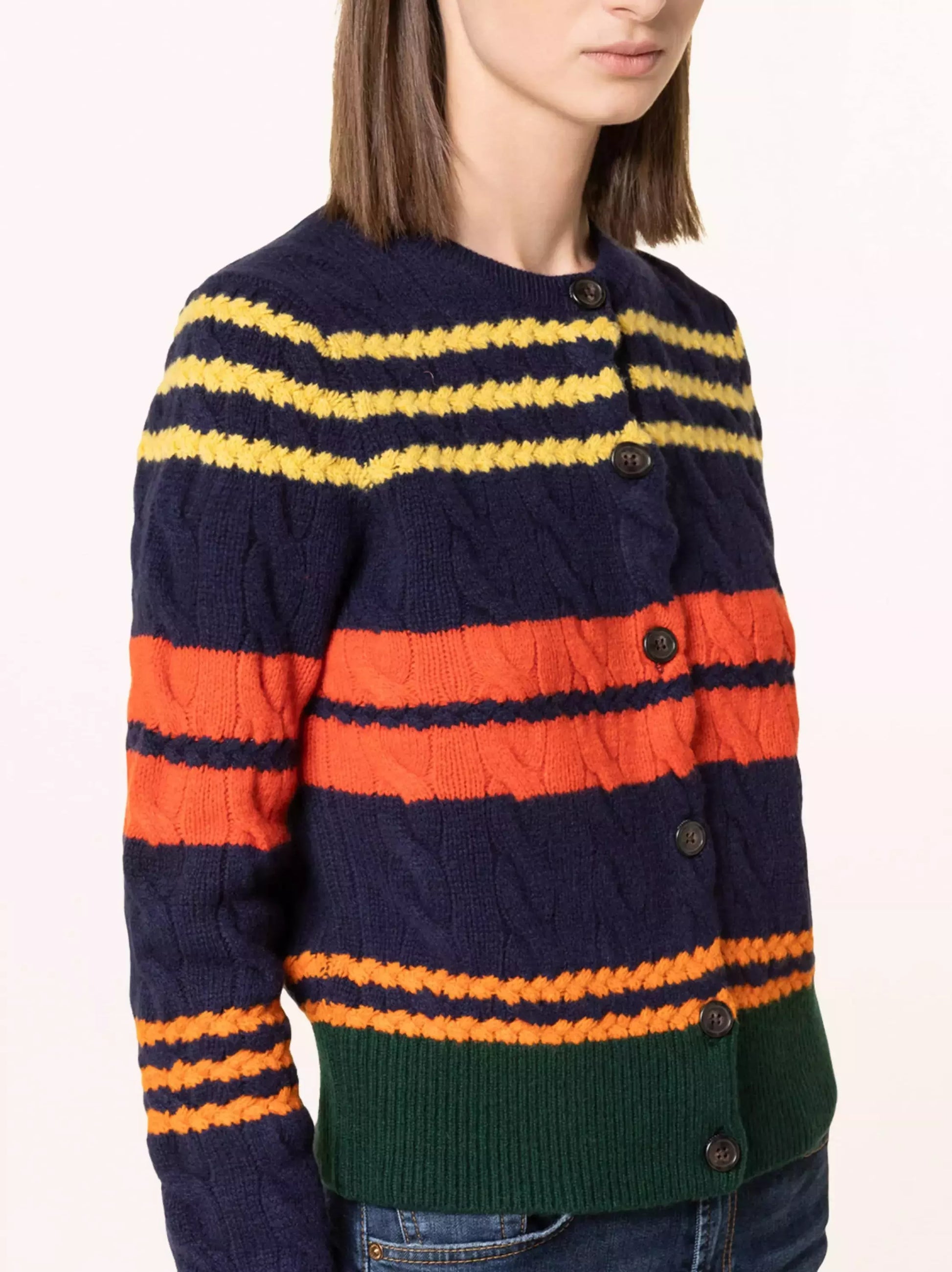 Bright-Striped Cable Knit Cardigan Sweater Branna Couture