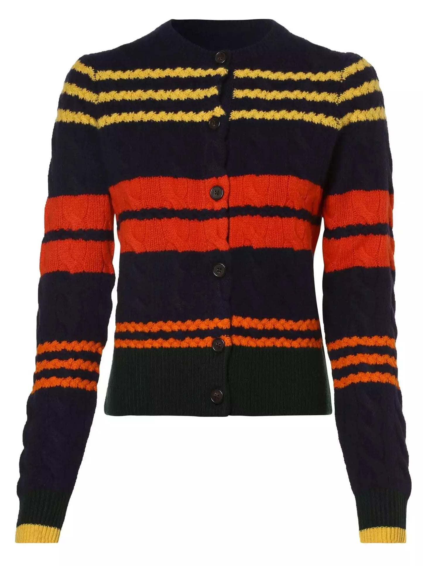 Bright-Striped Cable Knit Cardigan Sweater Branna Couture