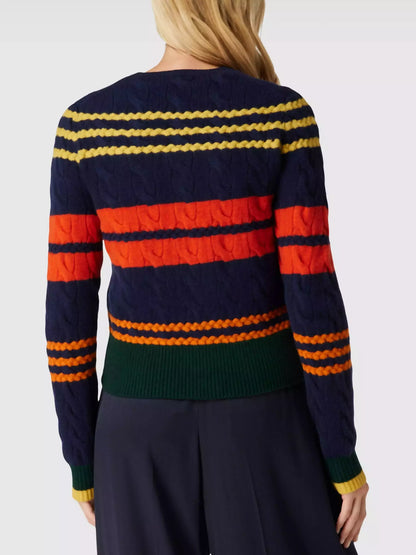 Bright-Striped Cable Knit Cardigan Sweater Branna Couture