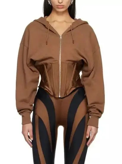 Brown Corseted Hybrid Hoodie - Branna Couture