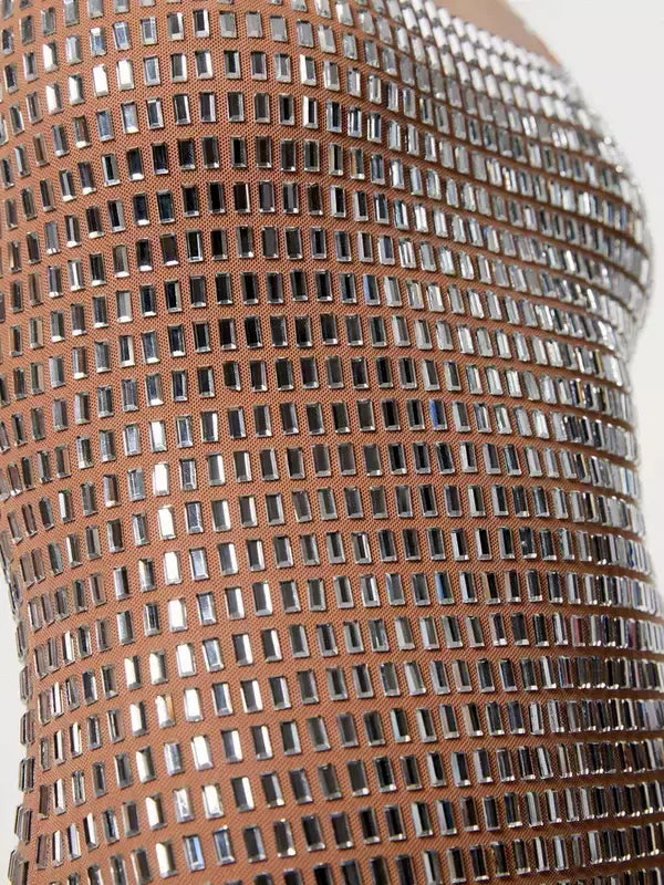 Brown Crystal-Embellished Stretch Gown - Dresses