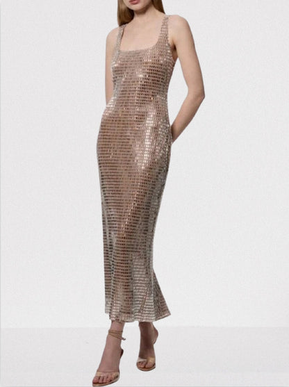Brown Crystal-Embellished Stretch Gown - Dresses