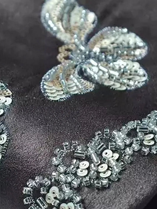 Brown Faux-Leather Butterfly Embroidered Long Coat - Coats