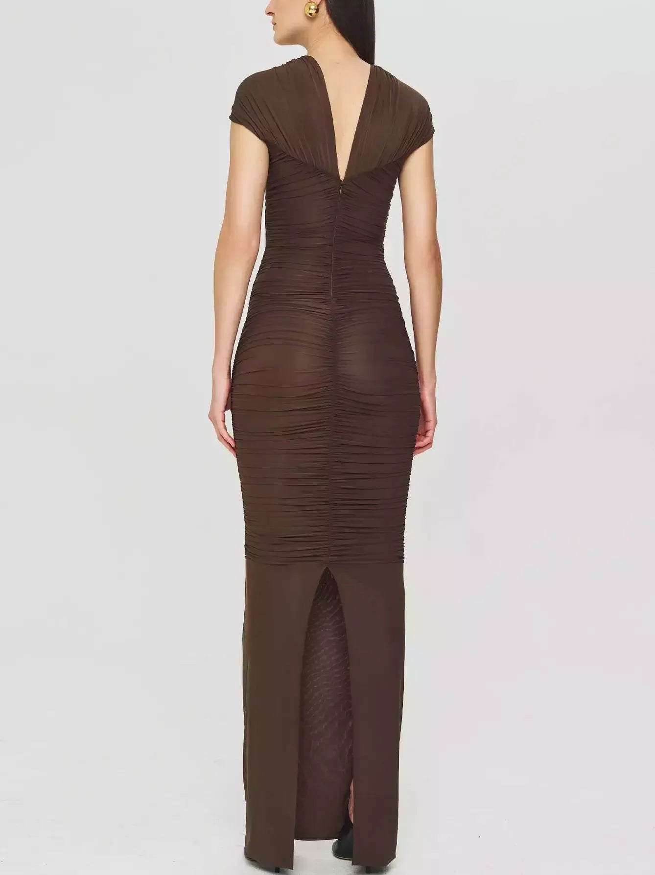 Brown Ruched Jersey Cut Out Maxi Dress Dresses
