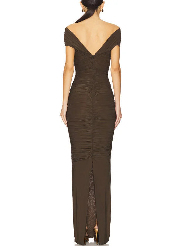 Brown Ruched Jersey Cut Out Maxi Dress Dresses