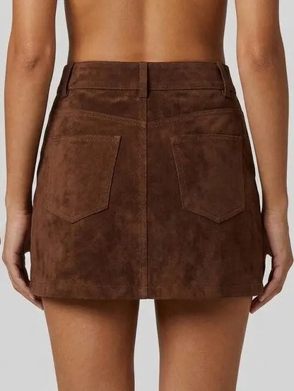 Brown Suede Lace-Up Mini Skirt - Skirts