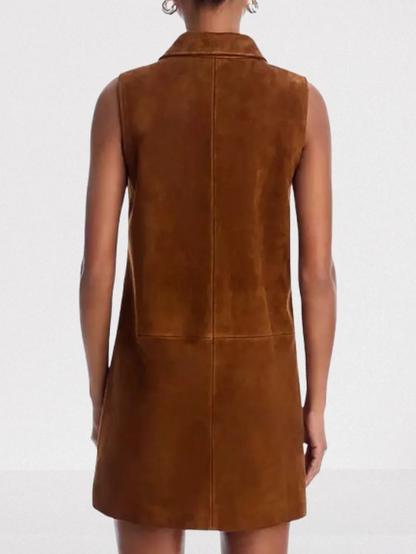Brown Suede Sleeveless Mini Shift Dress Dresses