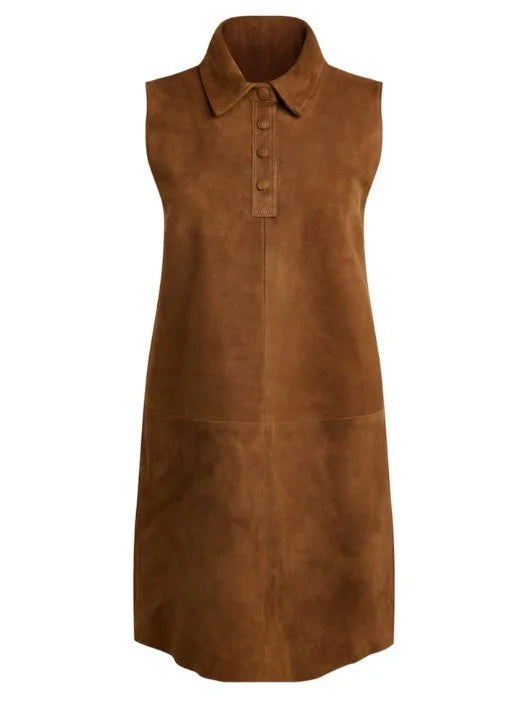 Brown Suede Sleeveless Mini Shift Dress Dresses