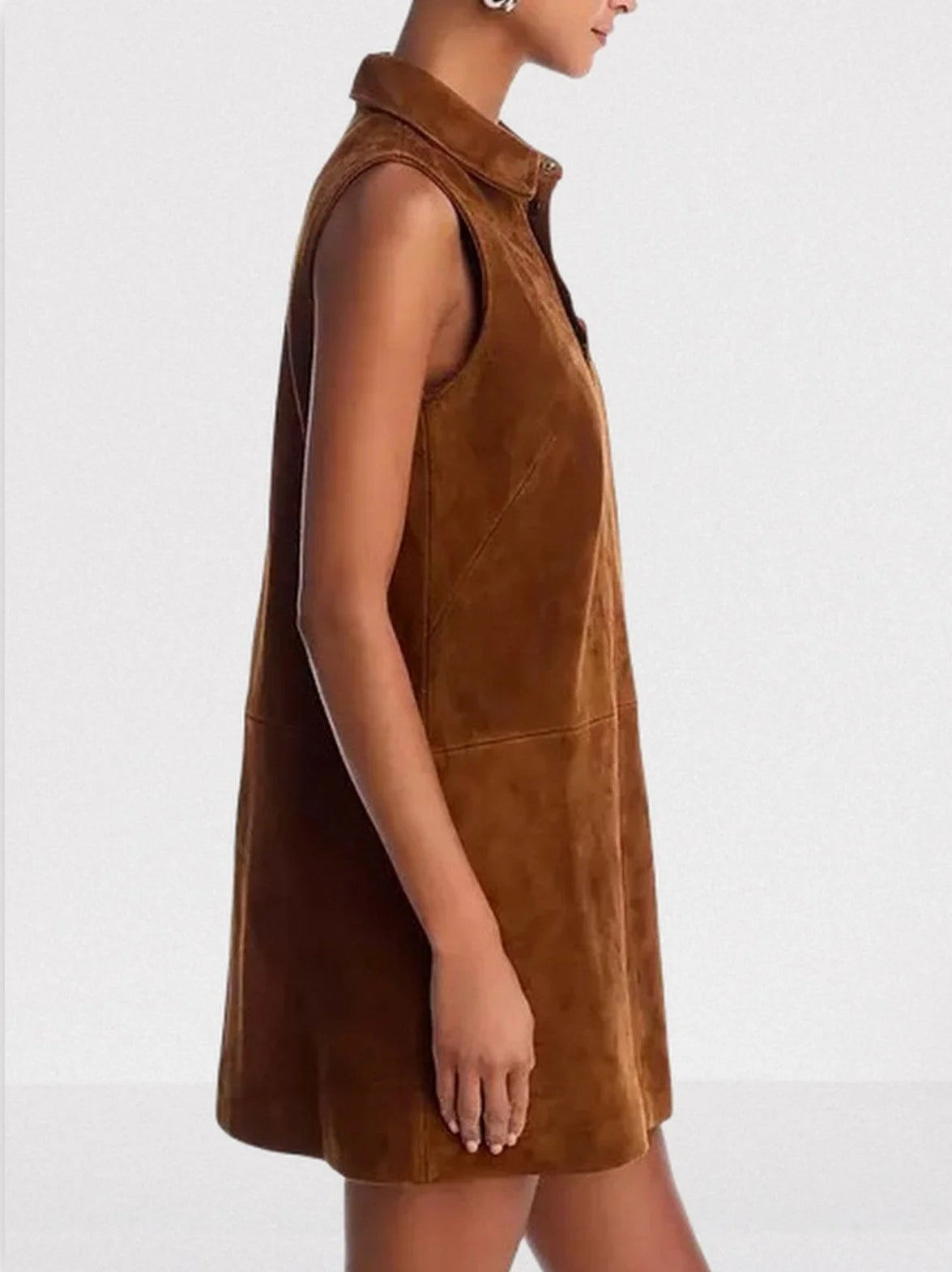 Brown Suede Sleeveless Mini Shift Dress Dresses