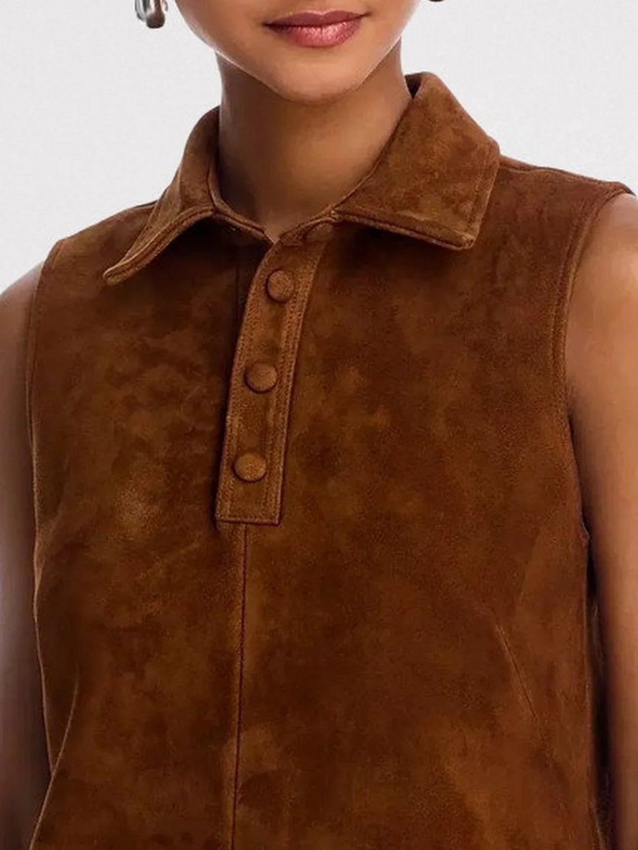 Brown Suede Sleeveless Mini Shift Dress Dresses
