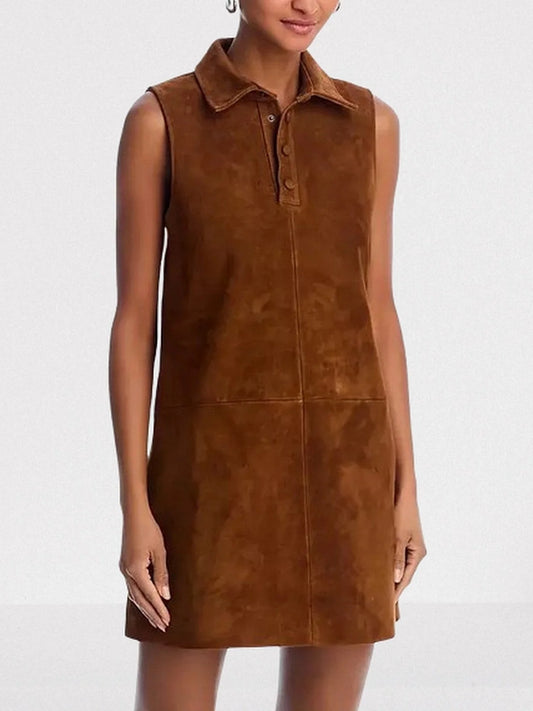 Brown Suede Sleeveless Mini Shift Dress Small Dresses