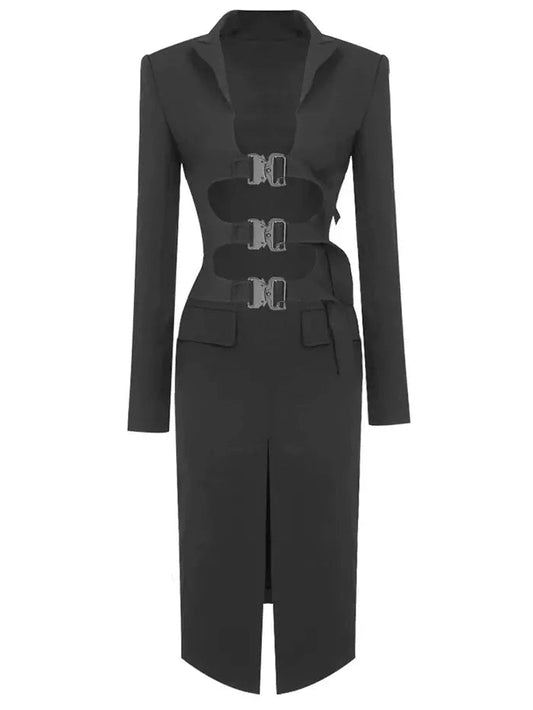 Buckled-Open-Front Trench and Skirt Set - Branna Couture