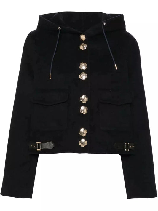 Buckled Cropped Hooded Jacket with Gold Buttons Branna Couture