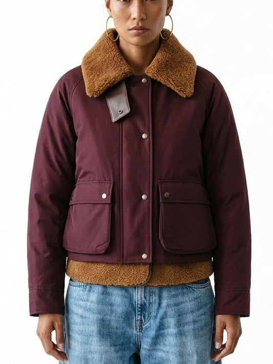 Burgundy Padded Shearling-Lined Cotton Jacket - Small - Jackets