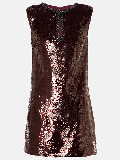 Burgundy Sequined Mini Dress with Keyhole