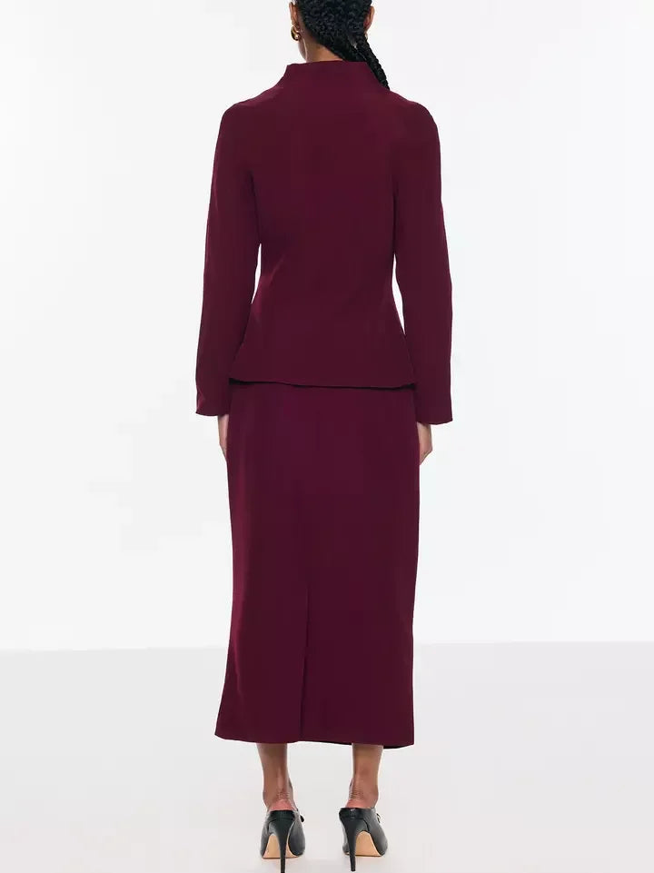Burgundy Jacket with Gold Button front and Skirt Set Suits & Sets