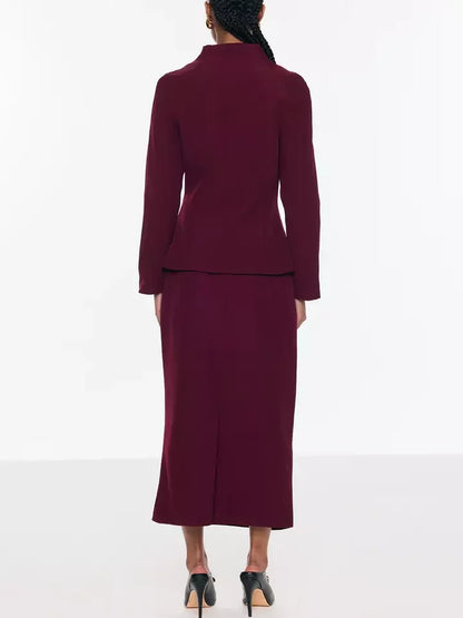 Burgundy Jacket with Gold Button front and Skirt Set Suits & Sets