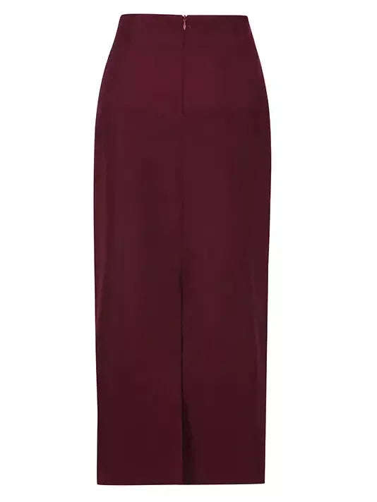 Burgundy Jacket with Gold Button front and Skirt Set Suits & Sets