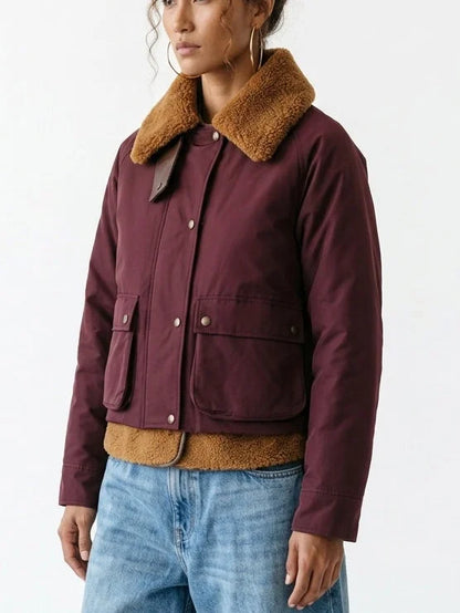 Burgundy Padded Shearling-Lined Cotton Jacket - Jackets