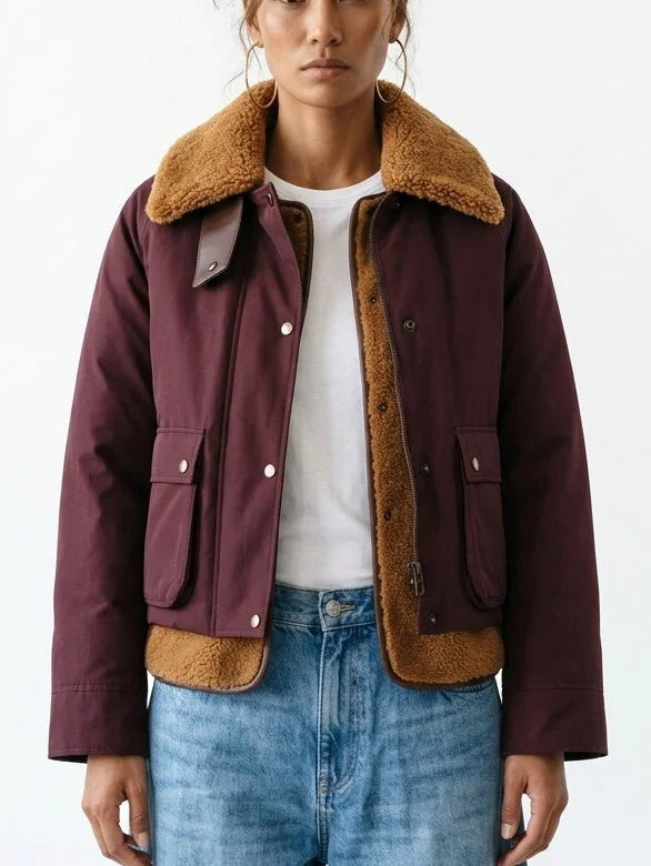 Burgundy Padded Shearling-Lined Cotton Jacket - Jackets
