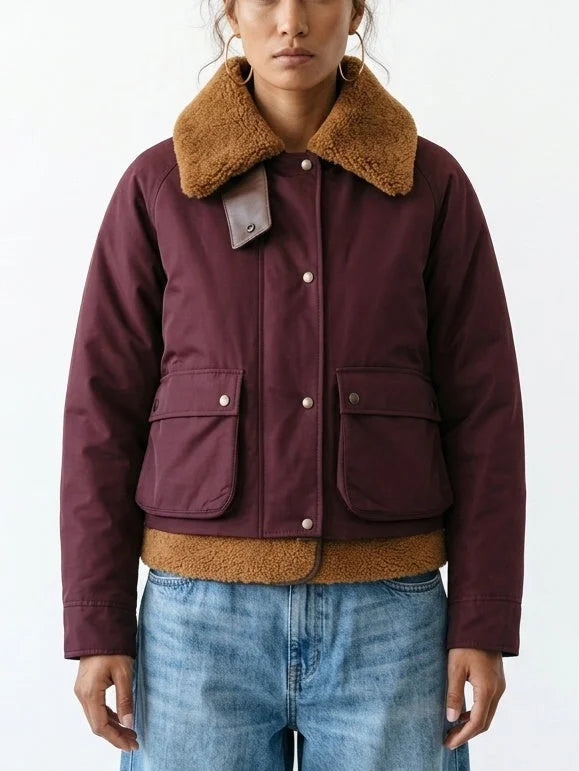 Burgundy Padded Shearling-Lined Cotton Jacket - Jackets