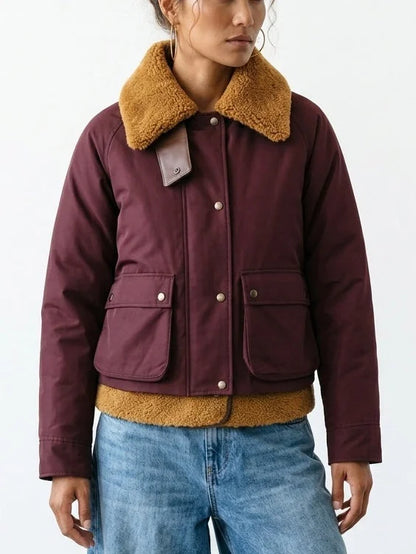 Burgundy Padded Shearling-Lined Cotton Jacket - Jackets