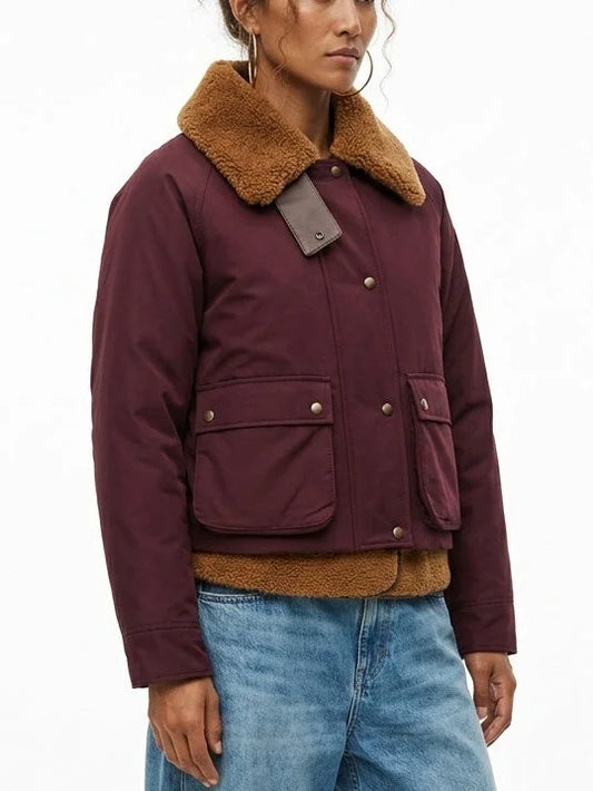 Burgundy Padded Shearling-Lined Cotton Jacket - Jackets