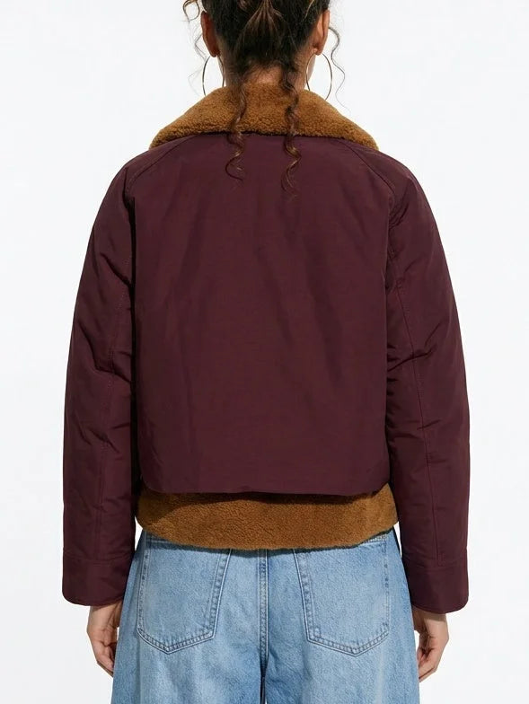 Burgundy Padded Shearling-Lined Cotton Jacket - Jackets