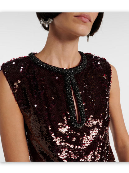 Burgundy Sequined Mini Dress with Keyhole