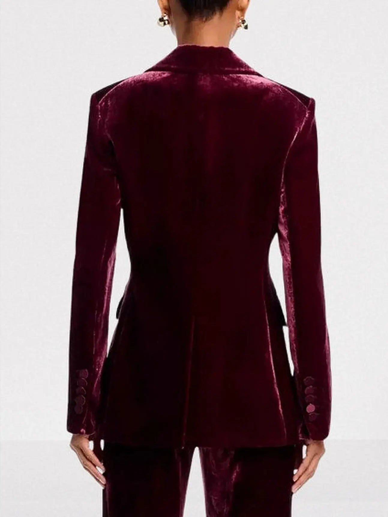Burgundy Velvet Double-Breasted Tailored Blazer - Jackets