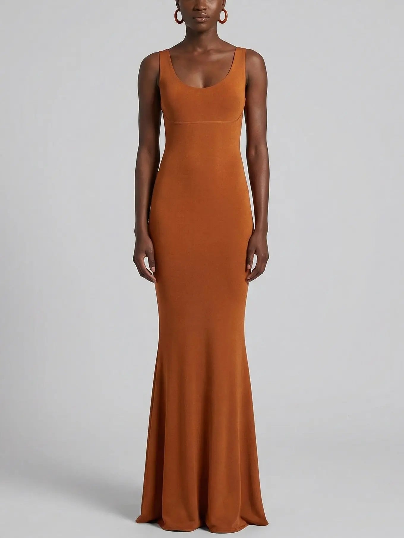 Burnt Orange Stretch Knit Maxi Dress - Small - Dresses