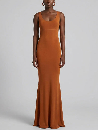 Burnt Orange Stretch Knit Maxi Dress - Small - Dresses