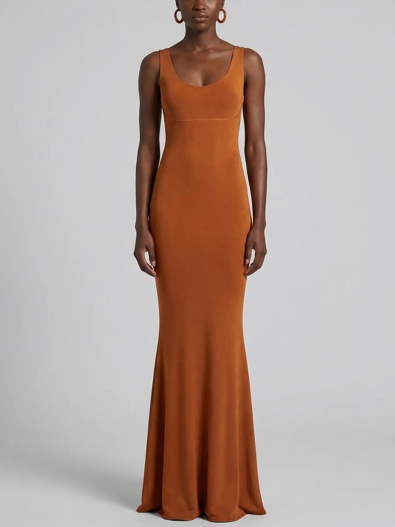 Burnt Orange Stretch Knit Maxi Dress - Dresses