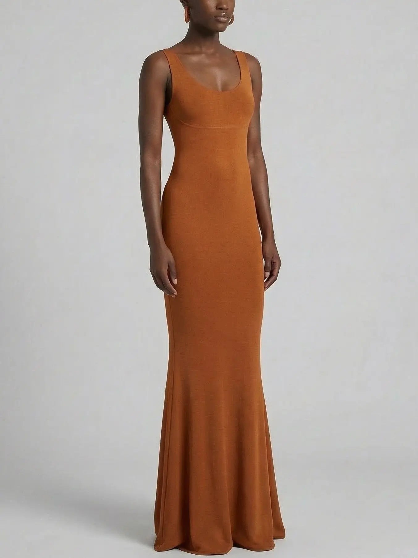 Burnt Orange Stretch Knit Maxi Dress - Dresses