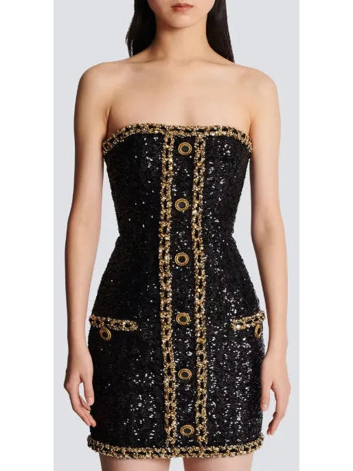 Bustier Dress with Sequin Embroidery - Branna Couture