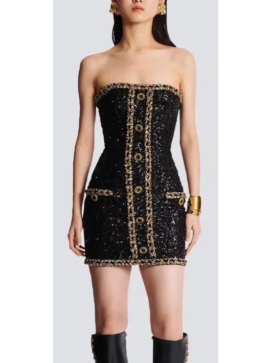 Bustier Dress with Sequin Embroidery - Branna Couture