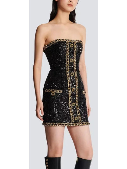 Bustier Dress with Sequin Embroidery - Branna Couture