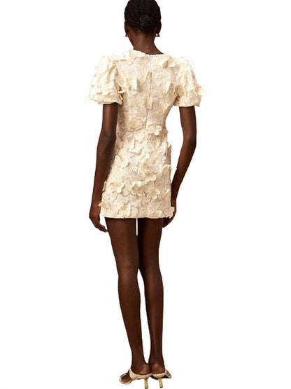 Butterfly-Appliques Puff-Sleeve Mini Dress - Dresses