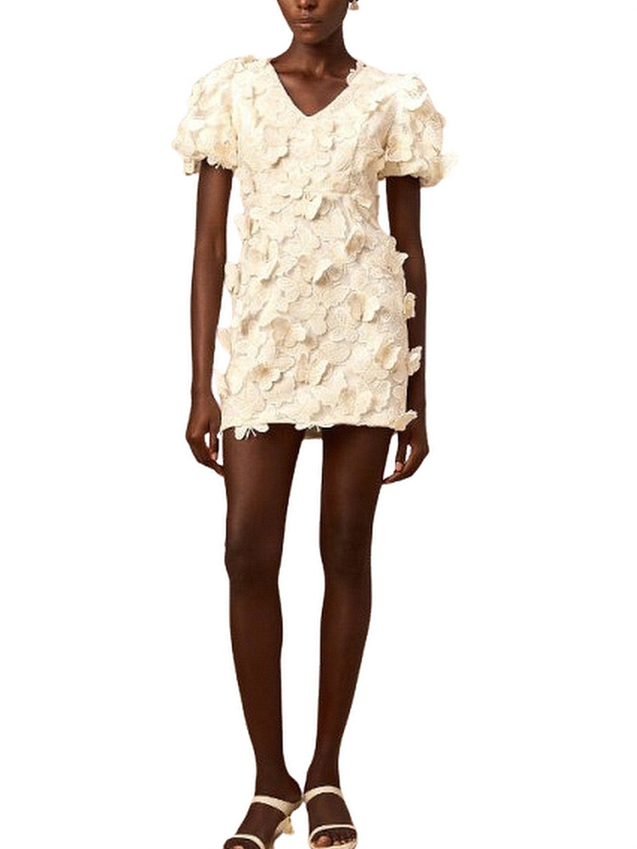 Butterfly-Appliques Puff-Sleeve Mini Dress - Dresses