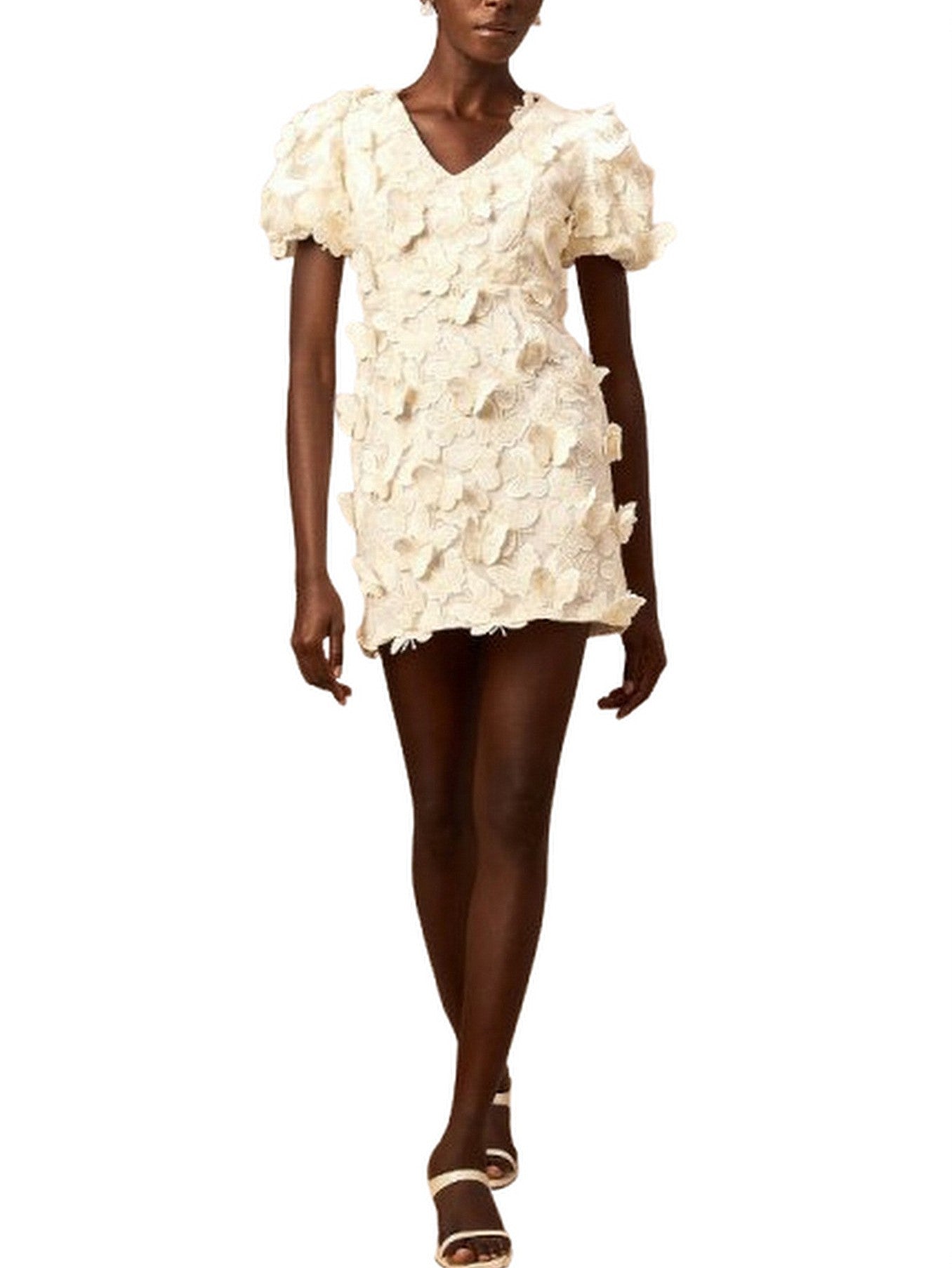 Butterfly-Appliques Puff-Sleeve Mini Dress - Dresses